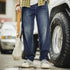 Retro Blue Logging Jeans Washed Denim Loose Cotton Non-elastic Waist Trousers for Men's Daily